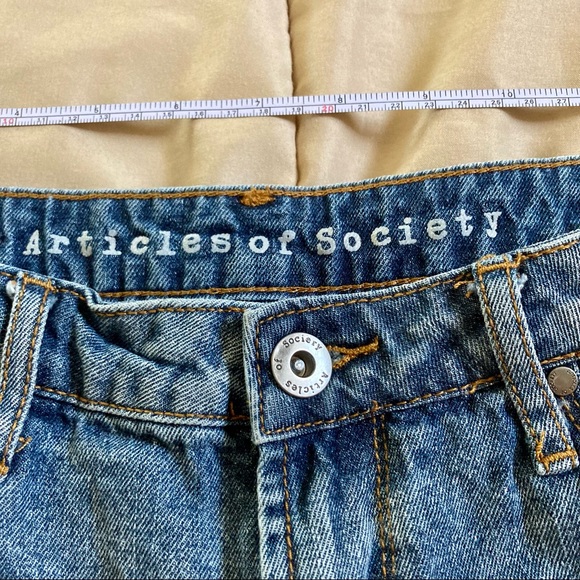 ARTICLES OF SOCIETY Frayed Raw Hem Distressed Blue Denim Shorty Shorts Size 27 - Picture 10 of 16